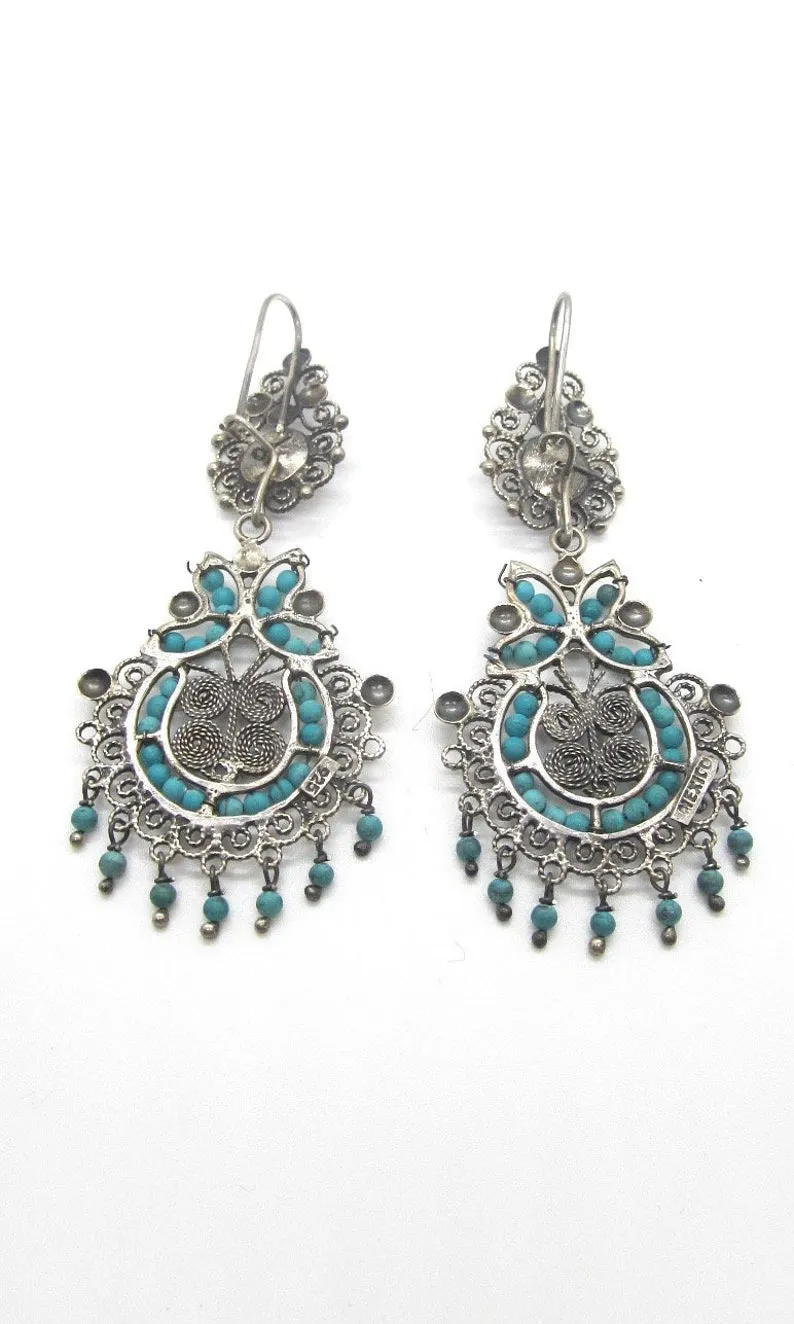 CHANEL YOUR INNER FRIDA Silver & Seed Bead Turquoise Mexican Earrings