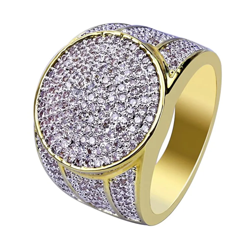 Circle Simulated Diamond Ring Round Gold Silver Tone Ring Hip Hop Jewelry Iced Out Ring