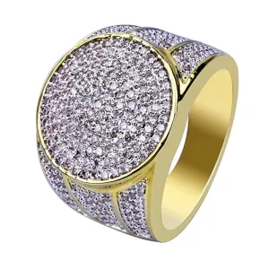 Circle Simulated Diamond Ring Round Gold Silver Tone Ring Hip Hop Jewelry Iced Out Ring