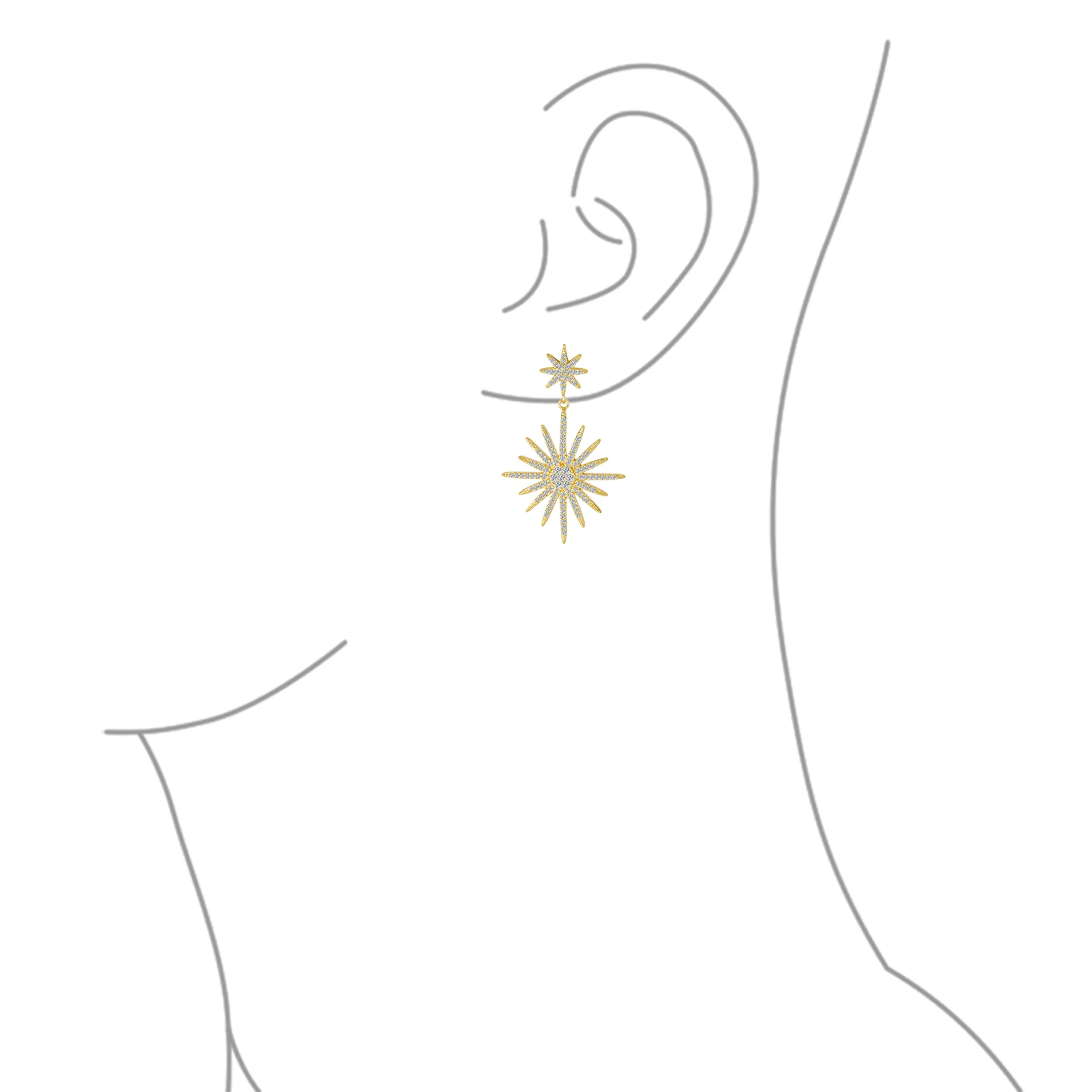 Cocktail Statement CZ Dangling Starburst Sunburst Teardrop Chandelier Earrings