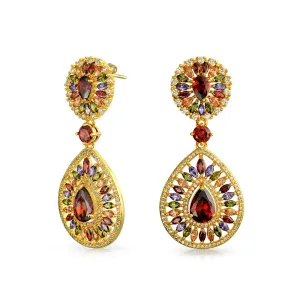 Cocktail Statement CZ Dangling Starburst Sunburst Teardrop Chandelier Earrings