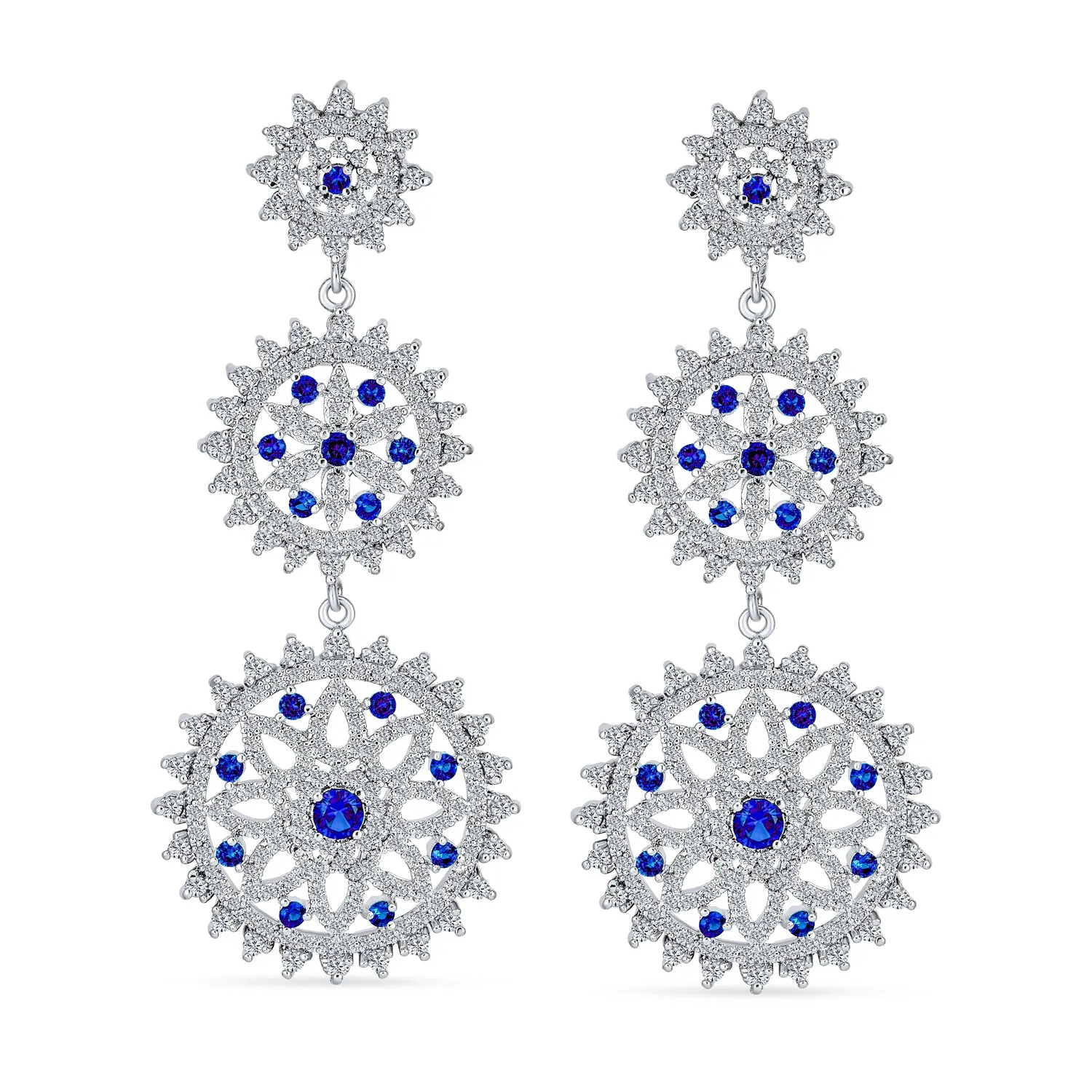 Cocktail Statement CZ Dangling Starburst Sunburst Teardrop Chandelier Earrings