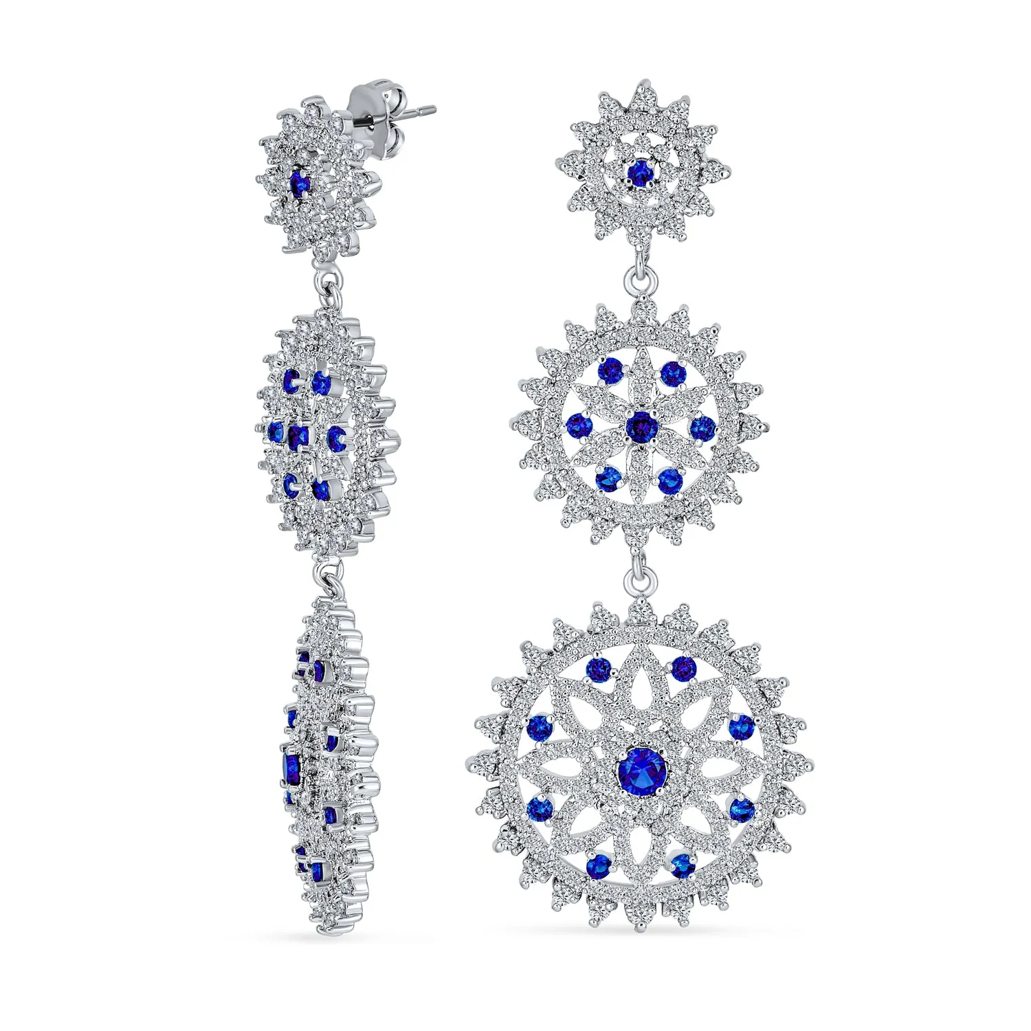 Cocktail Statement CZ Dangling Starburst Sunburst Teardrop Chandelier Earrings