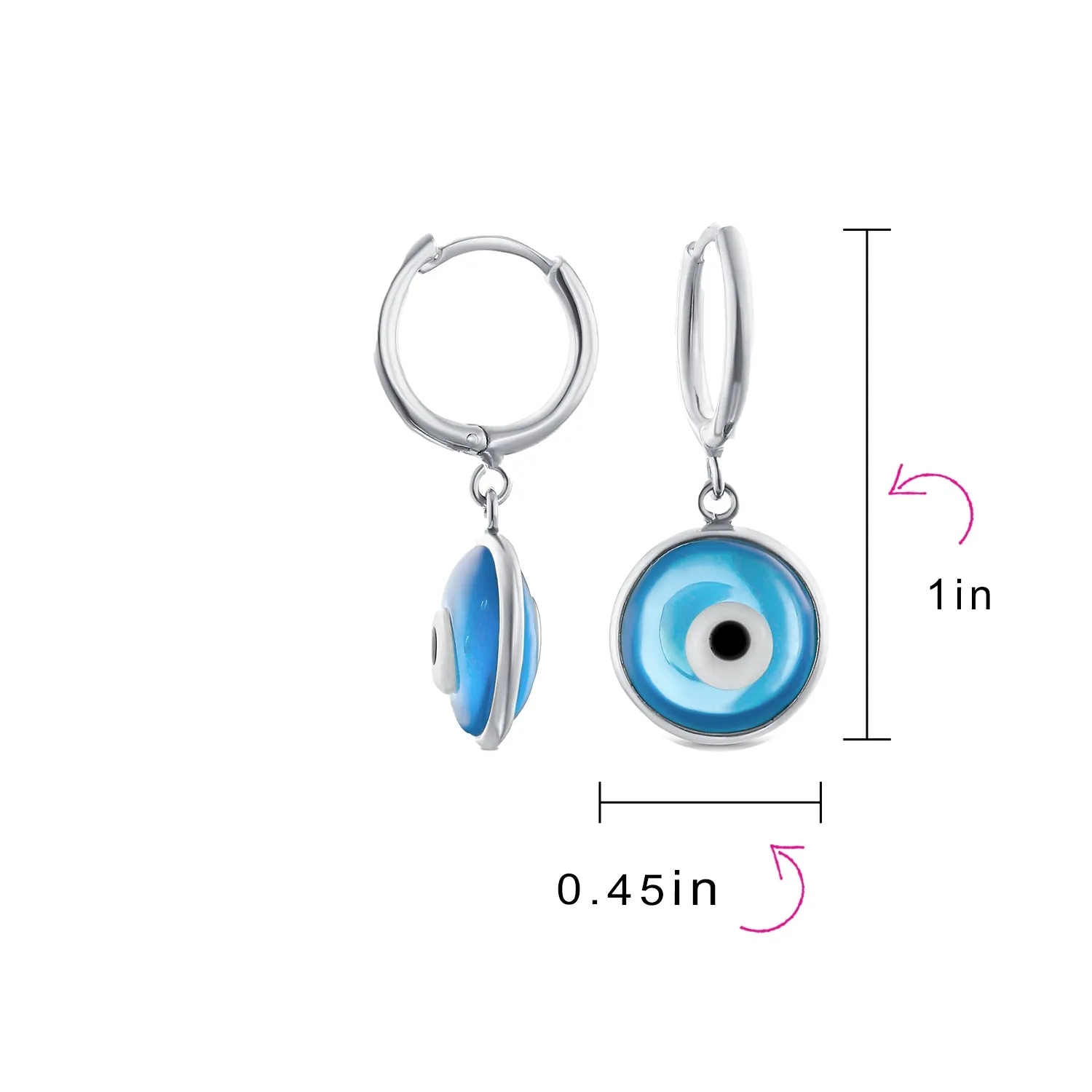Colorful Turkish Evil Eye Dangling Earrings 14K Gold Plated .925 Sterling Silver