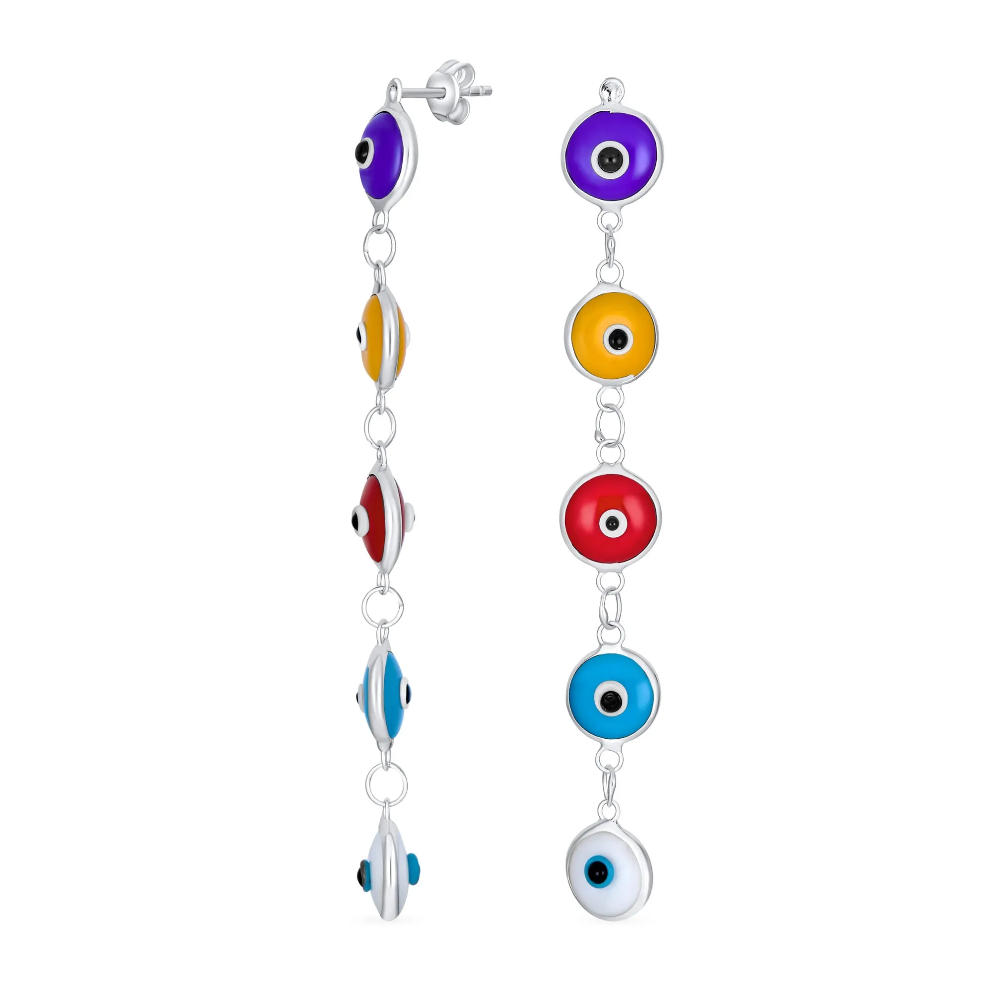 Colorful Turkish Evil Eye Dangling Earrings 14K Gold Plated .925 Sterling Silver