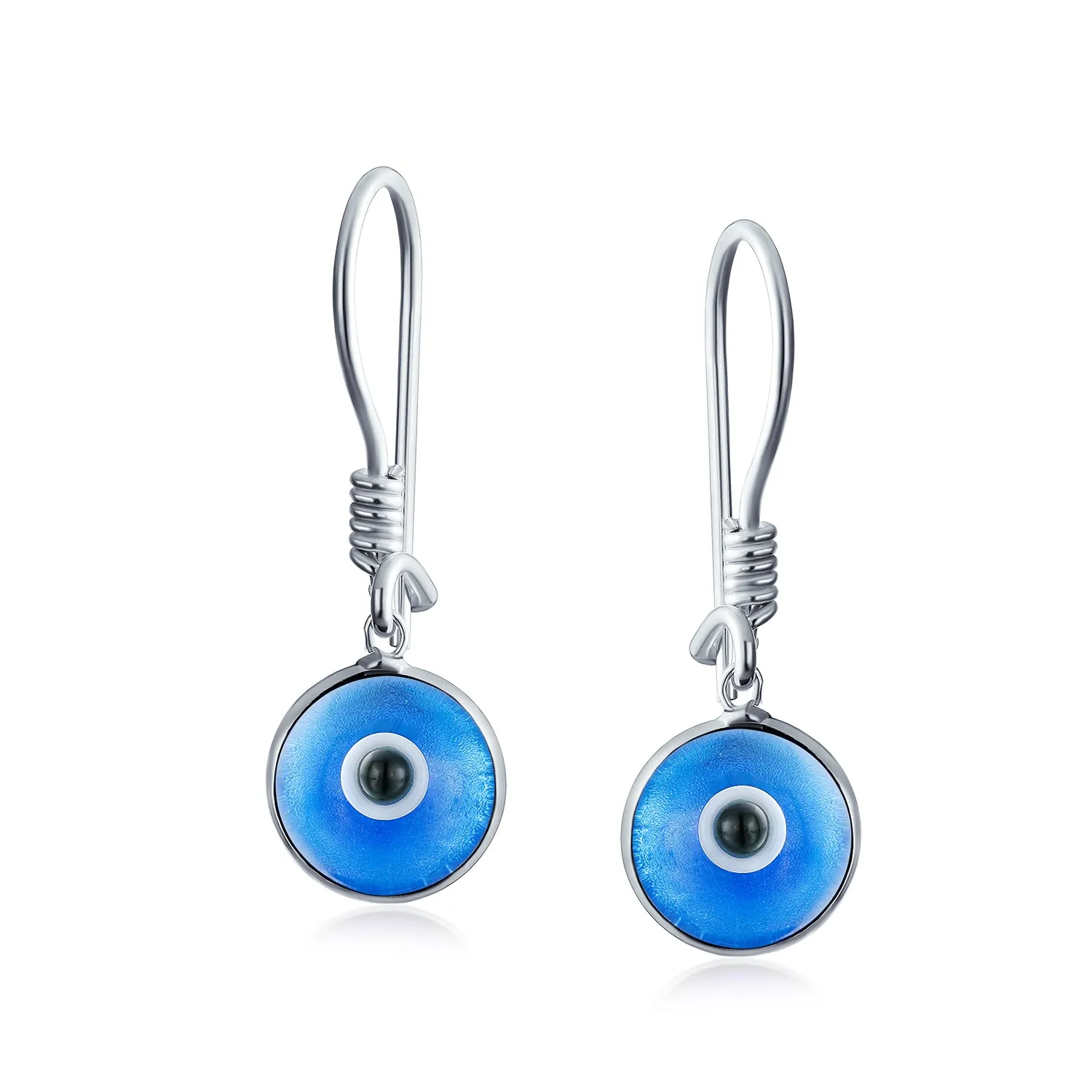 Colorful Turkish Evil Eye Dangling Earrings 14K Gold Plated .925 Sterling Silver
