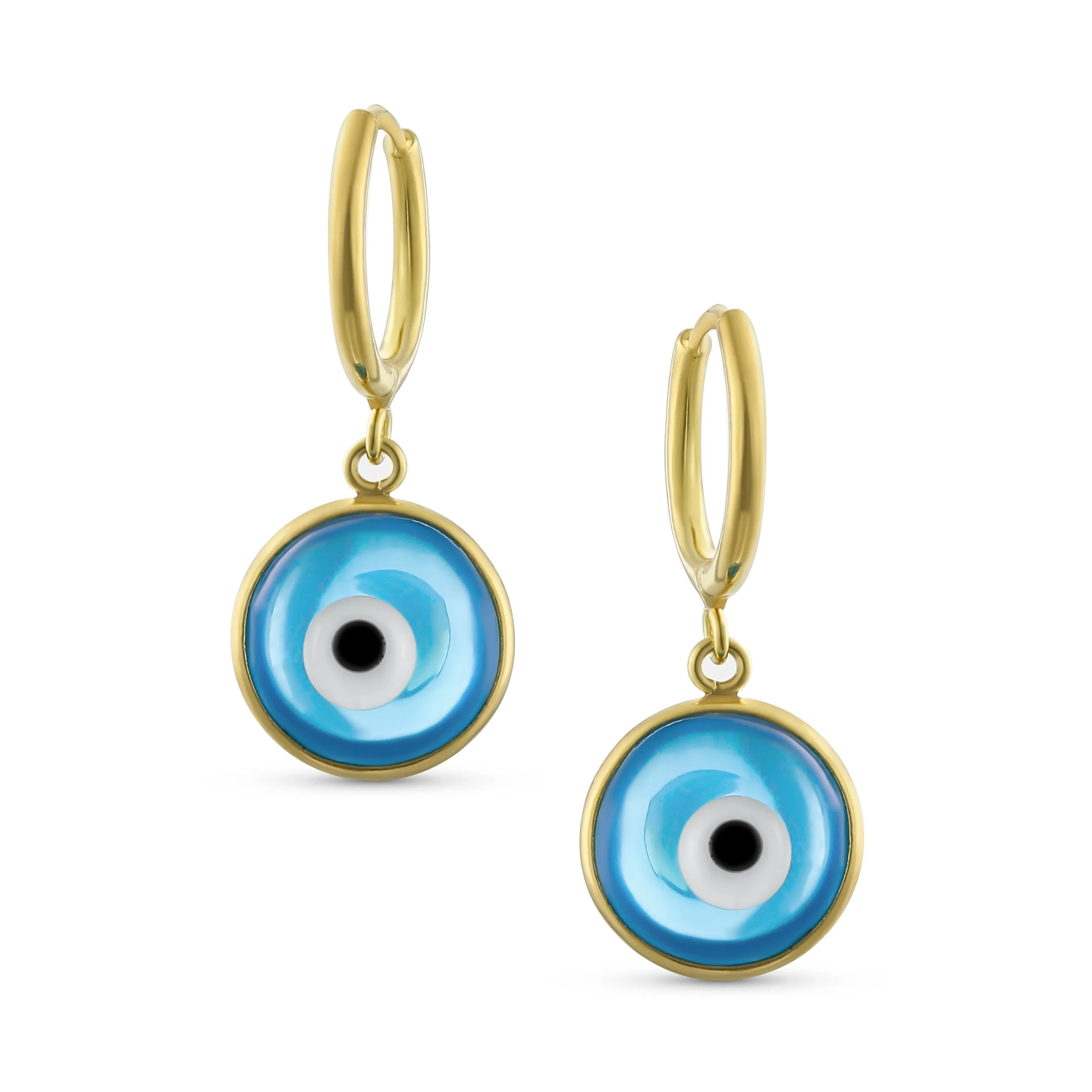 Colorful Turkish Evil Eye Dangling Earrings 14K Gold Plated .925 Sterling Silver