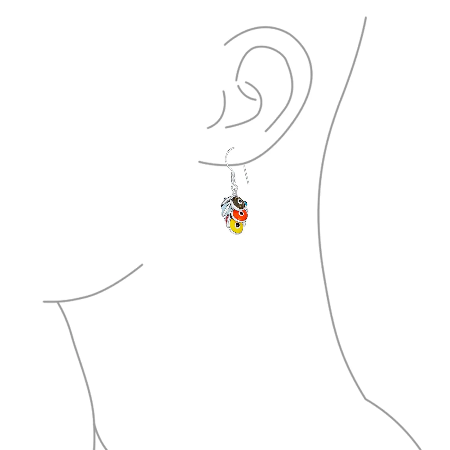 Colorful Turkish Evil Eye Dangling Earrings 14K Gold Plated .925 Sterling Silver