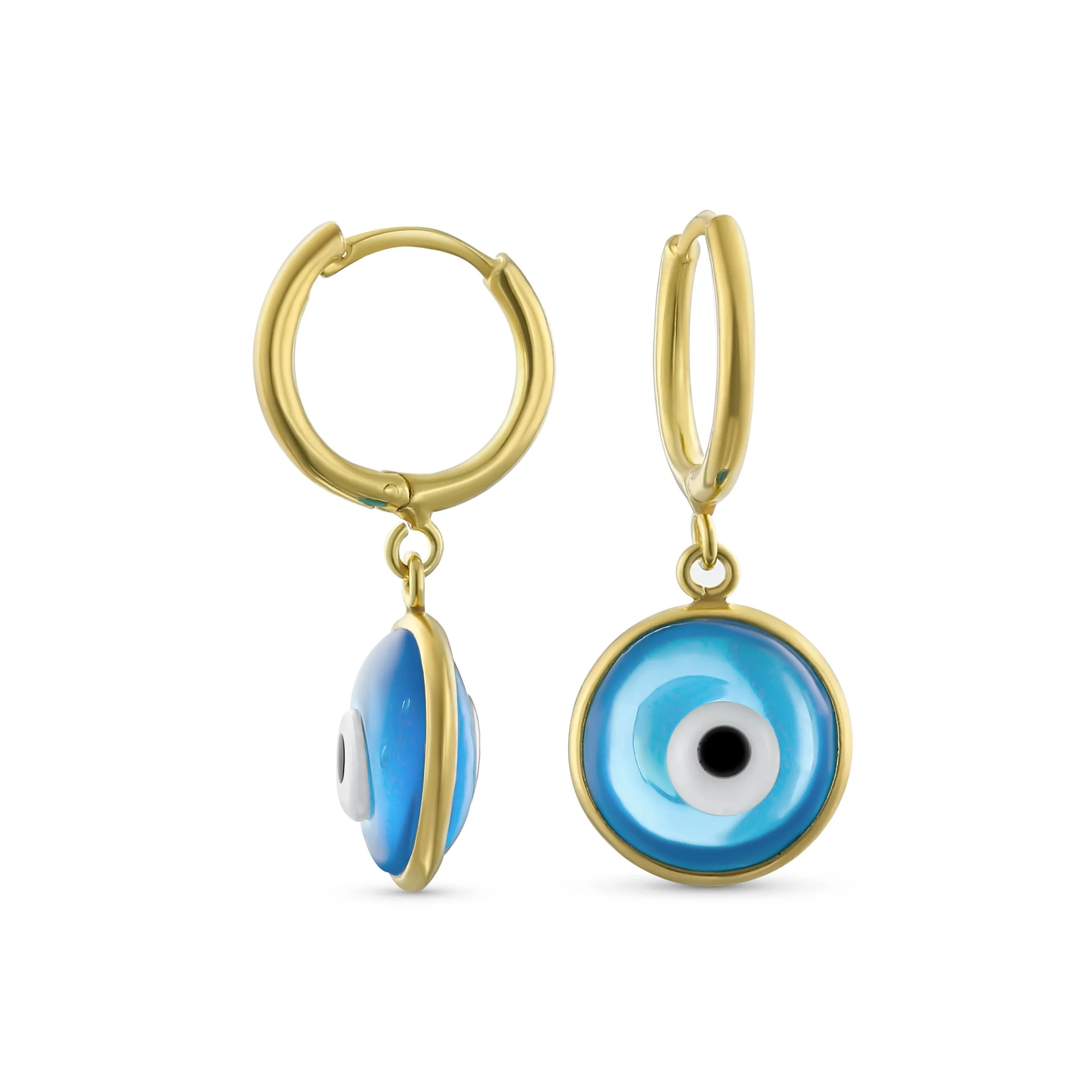 Colorful Turkish Evil Eye Dangling Earrings 14K Gold Plated .925 Sterling Silver