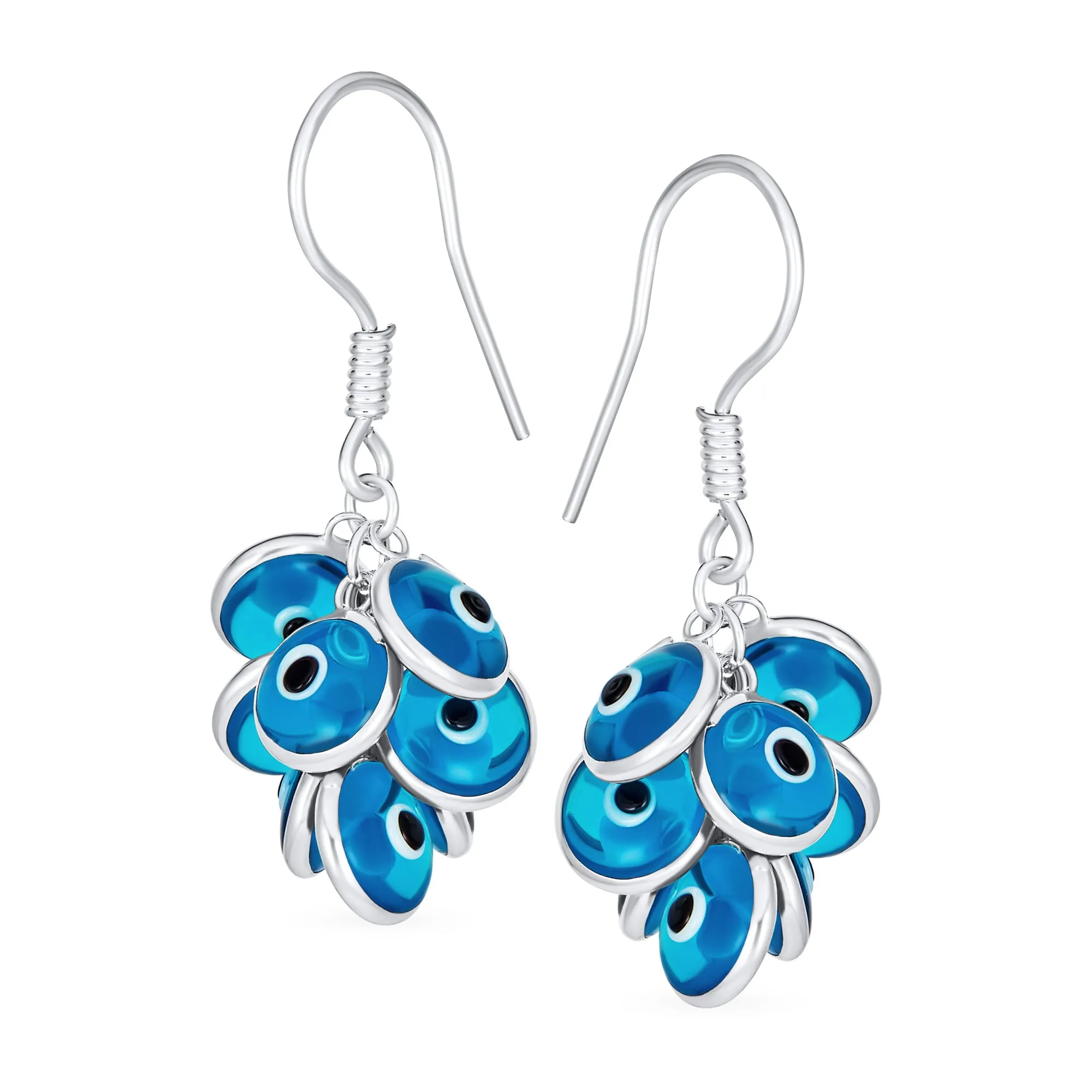 Colorful Turkish Evil Eye Dangling Earrings 14K Gold Plated .925 Sterling Silver