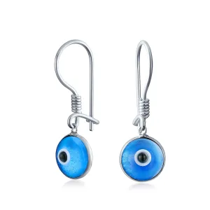 Colorful Turkish Evil Eye Dangling Earrings 14K Gold Plated .925 Sterling Silver