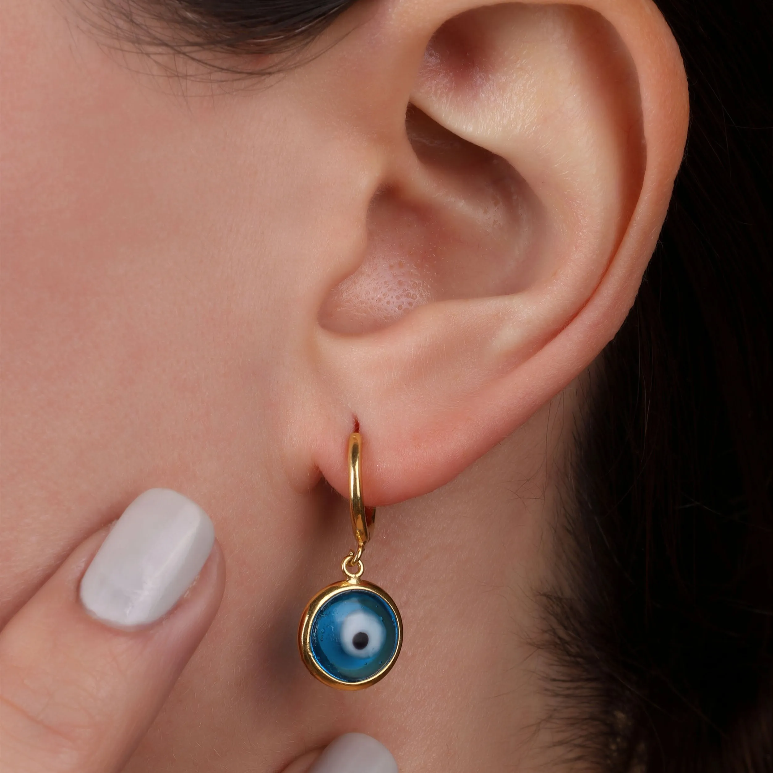 Colorful Turkish Evil Eye Dangling Earrings 14K Gold Plated .925 Sterling Silver