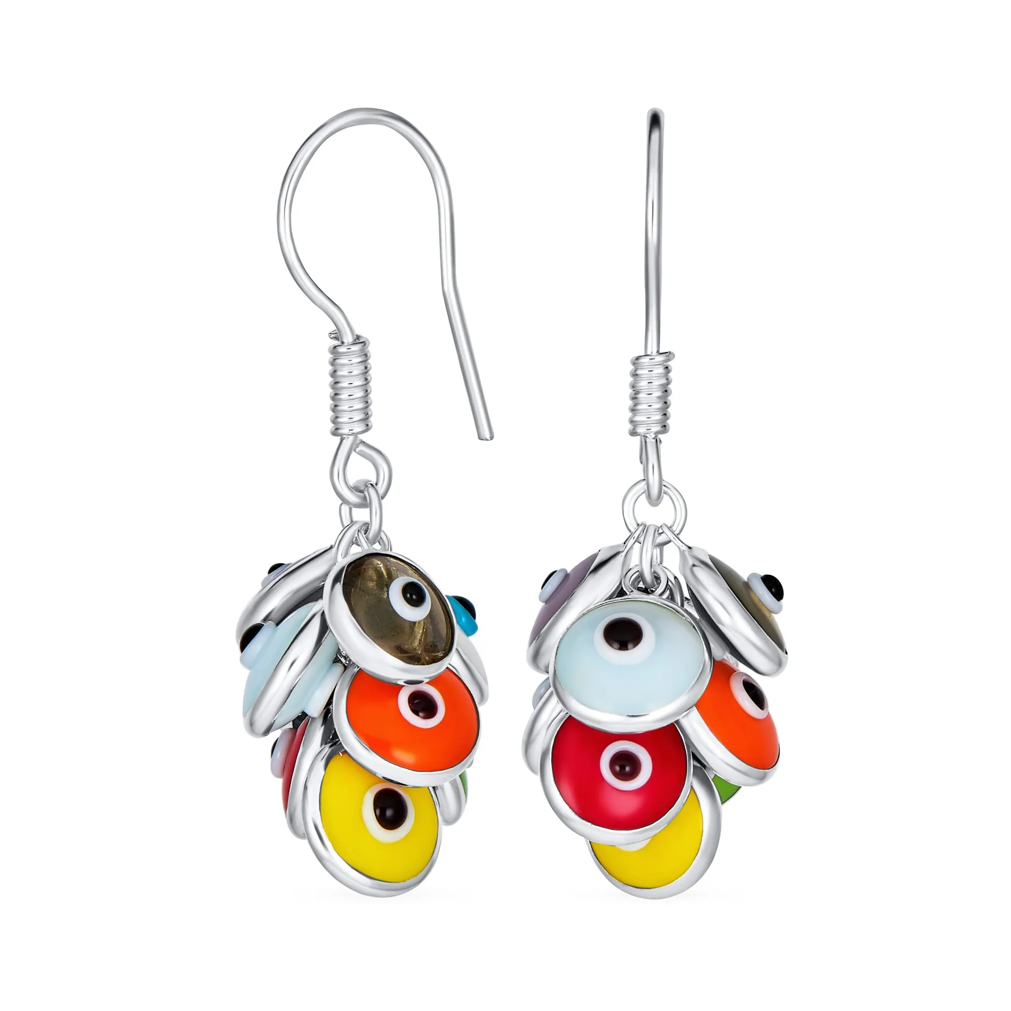 Colorful Turkish Evil Eye Dangling Earrings 14K Gold Plated .925 Sterling Silver