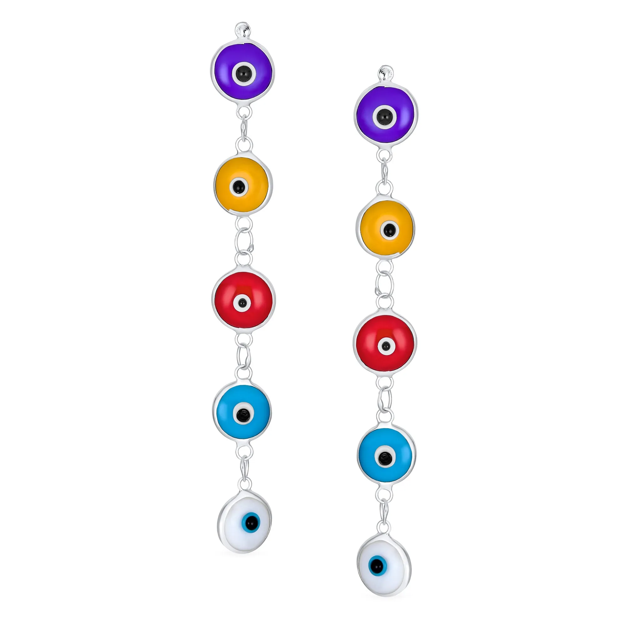 Colorful Turkish Evil Eye Dangling Earrings 14K Gold Plated .925 Sterling Silver