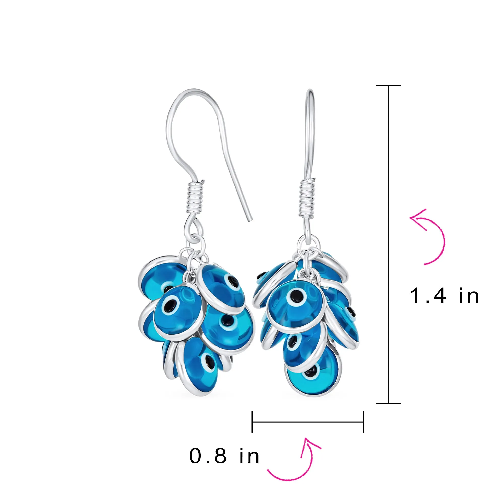Colorful Turkish Evil Eye Dangling Earrings 14K Gold Plated .925 Sterling Silver