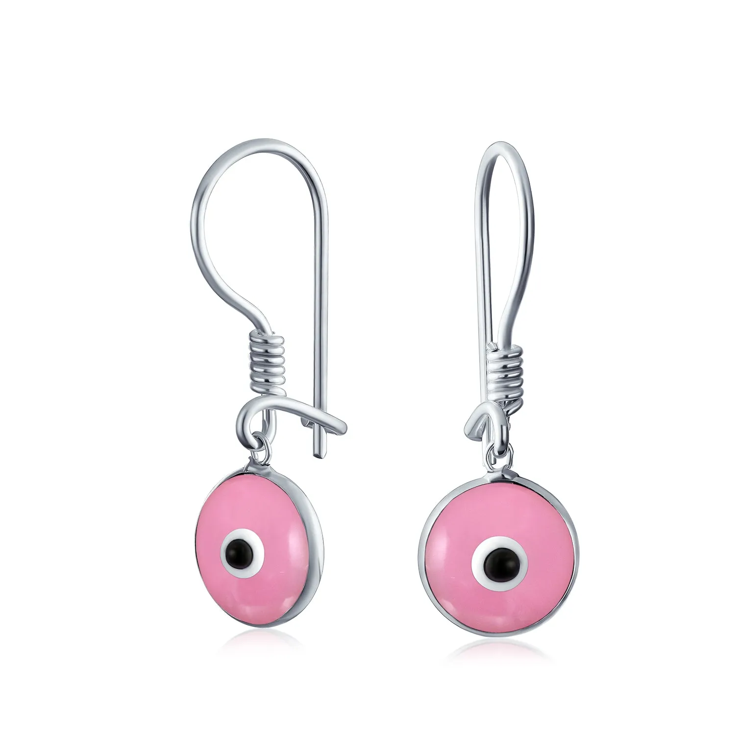 Colorful Turkish Evil Eye Dangling Earrings 14K Gold Plated .925 Sterling Silver