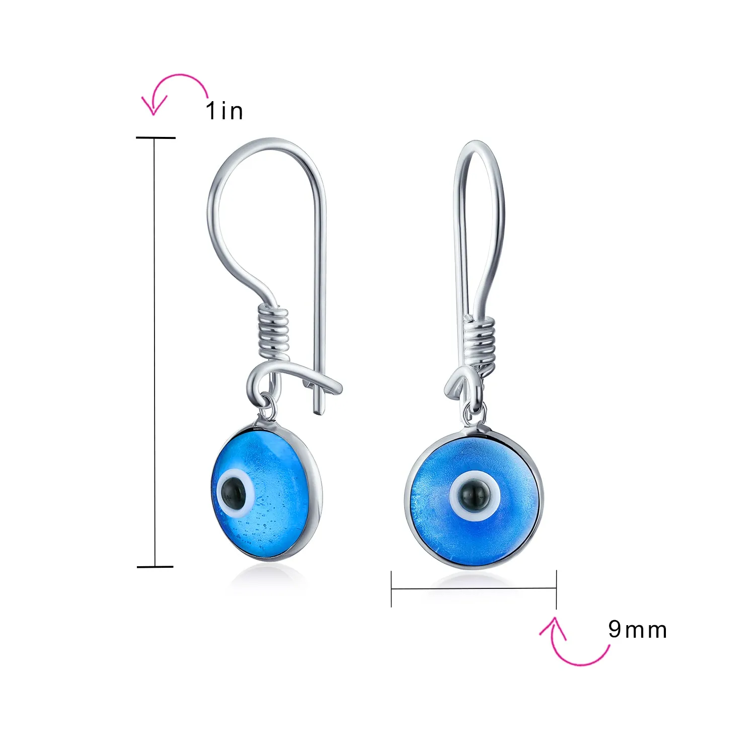 Colorful Turkish Evil Eye Dangling Earrings 14K Gold Plated .925 Sterling Silver