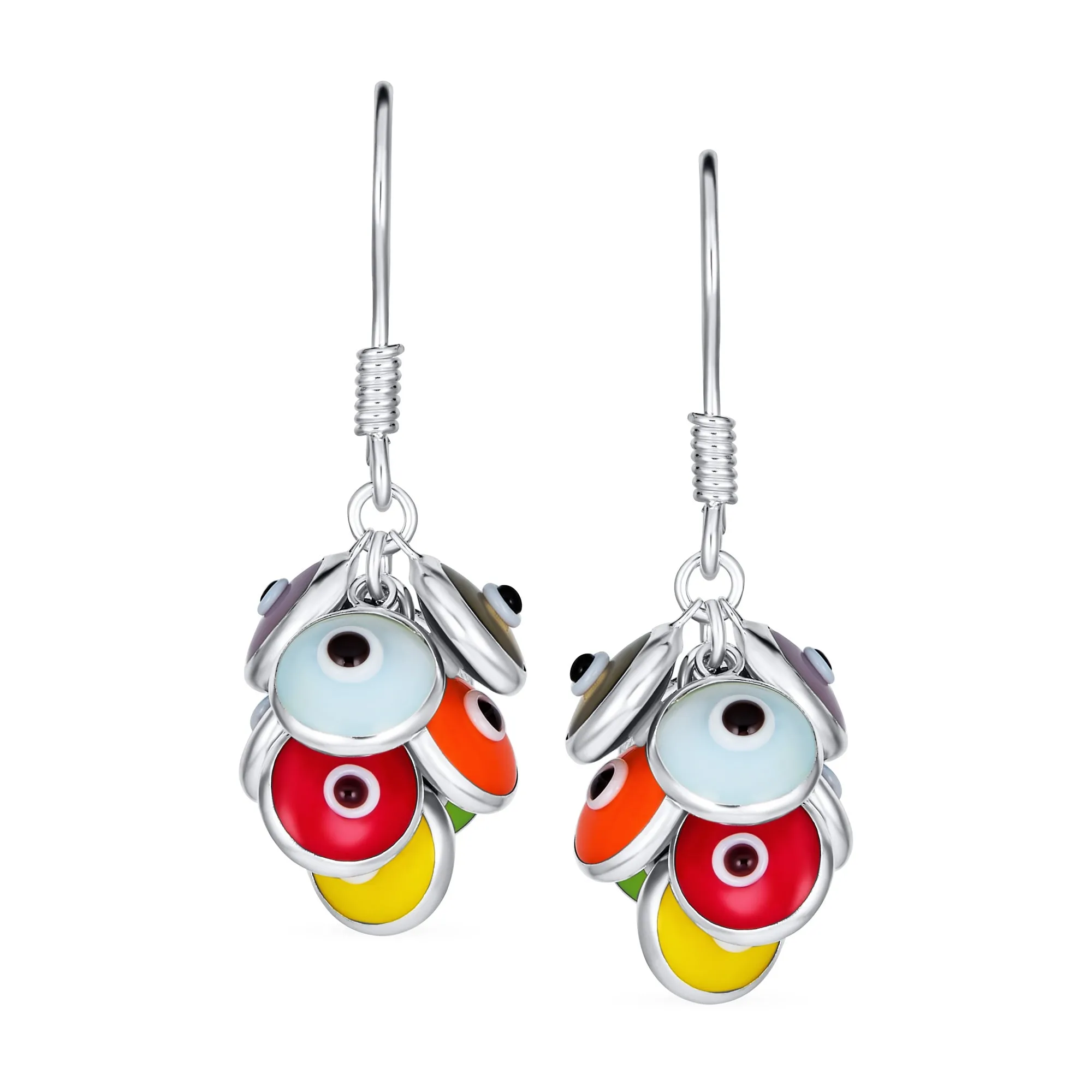 Colorful Turkish Evil Eye Dangling Earrings 14K Gold Plated .925 Sterling Silver