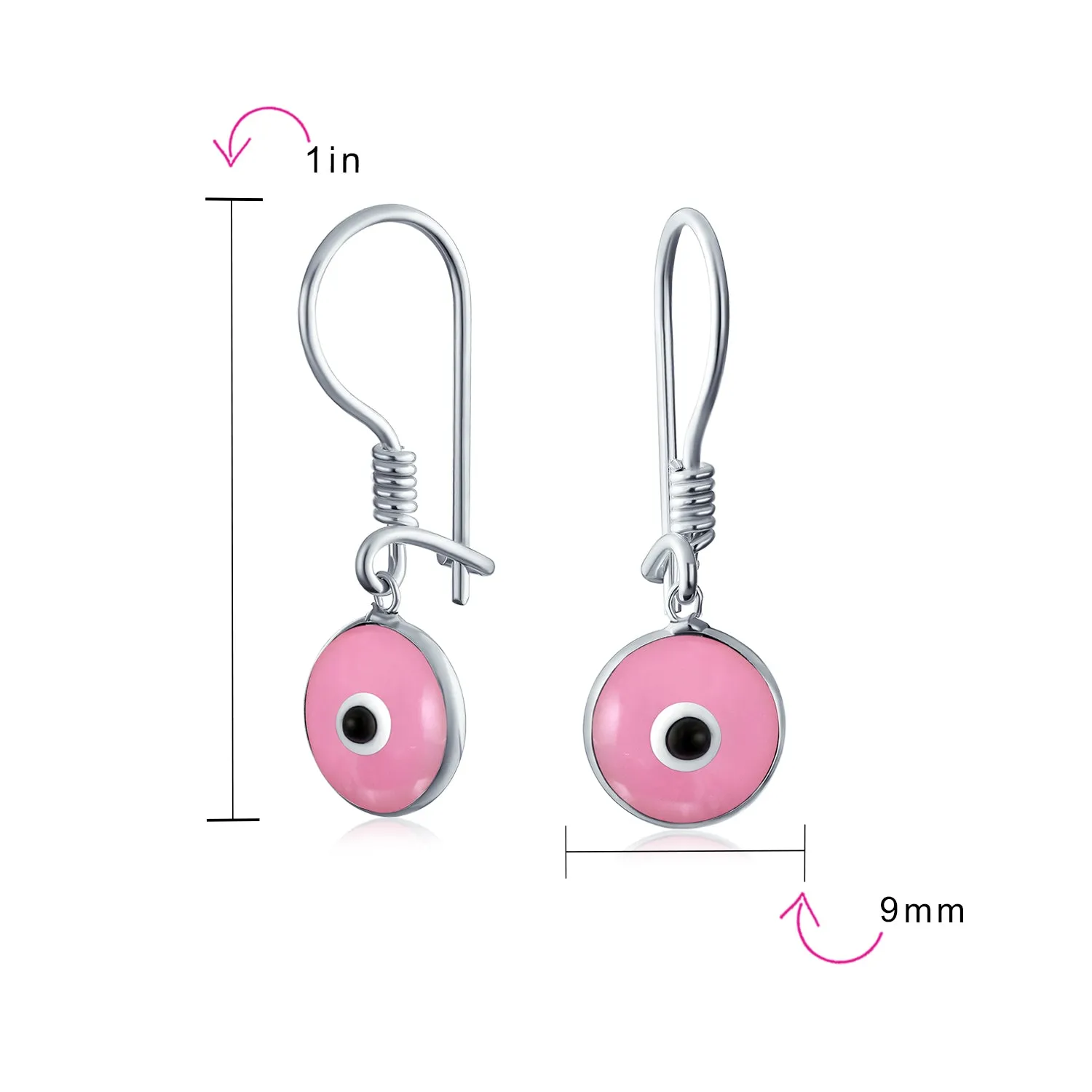 Colorful Turkish Evil Eye Dangling Earrings 14K Gold Plated .925 Sterling Silver