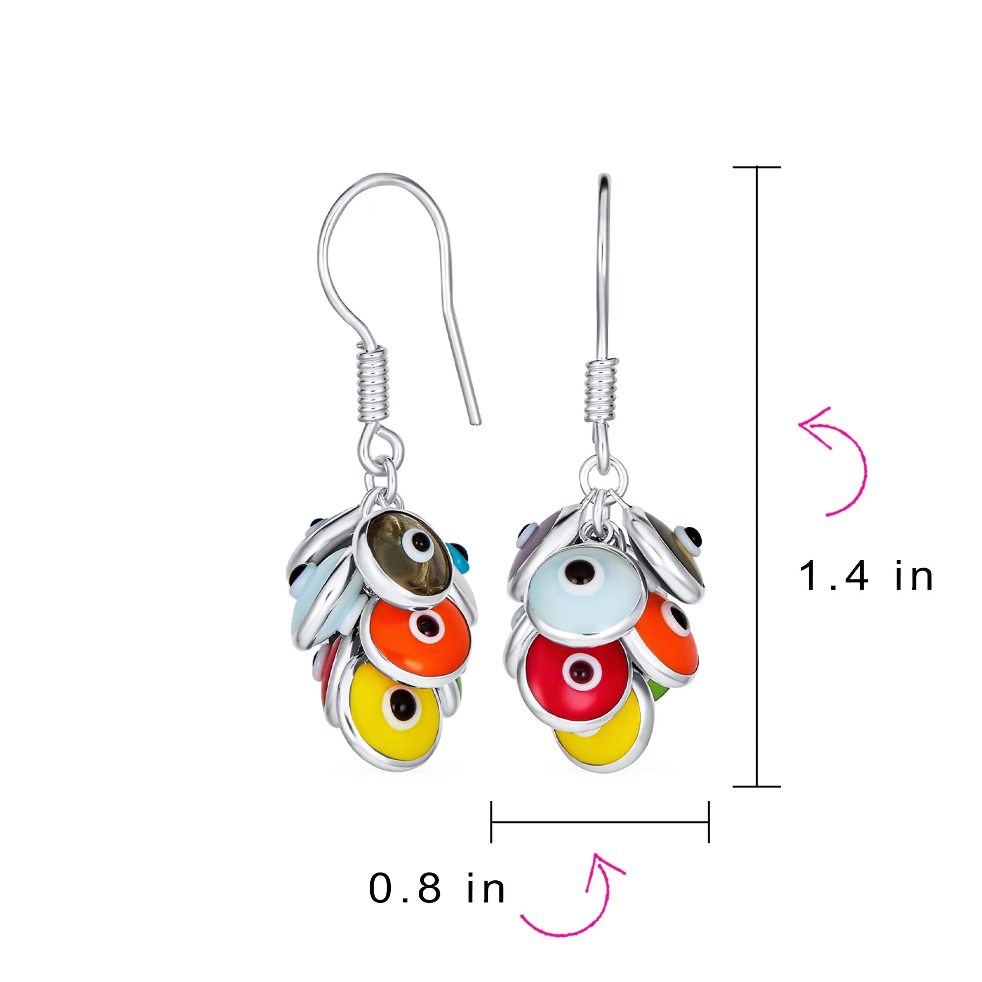 Colorful Turkish Evil Eye Dangling Earrings 14K Gold Plated .925 Sterling Silver