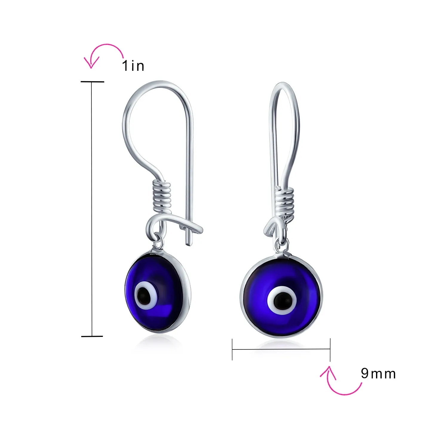 Colorful Turkish Evil Eye Dangling Earrings 14K Gold Plated .925 Sterling Silver