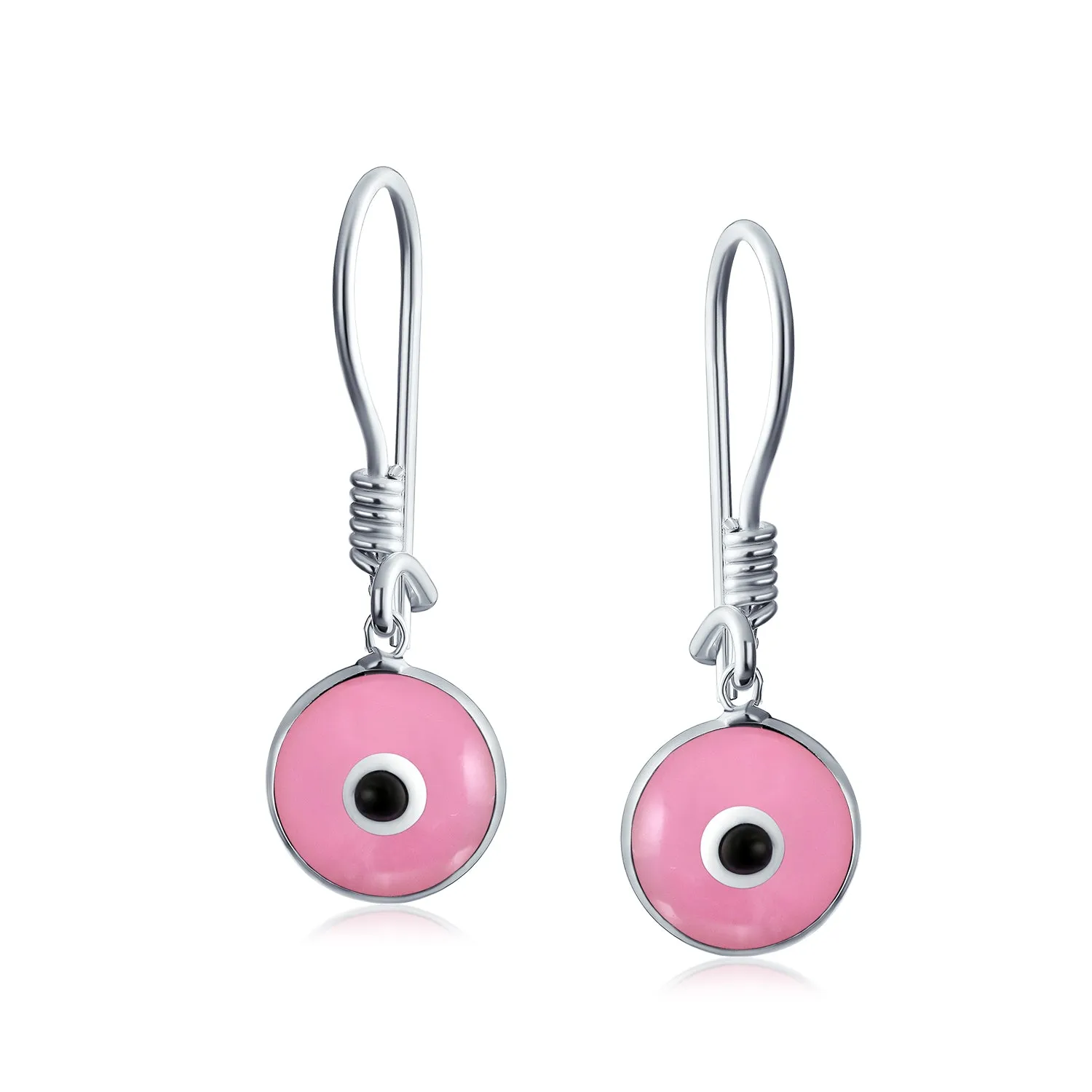 Colorful Turkish Evil Eye Dangling Earrings 14K Gold Plated .925 Sterling Silver