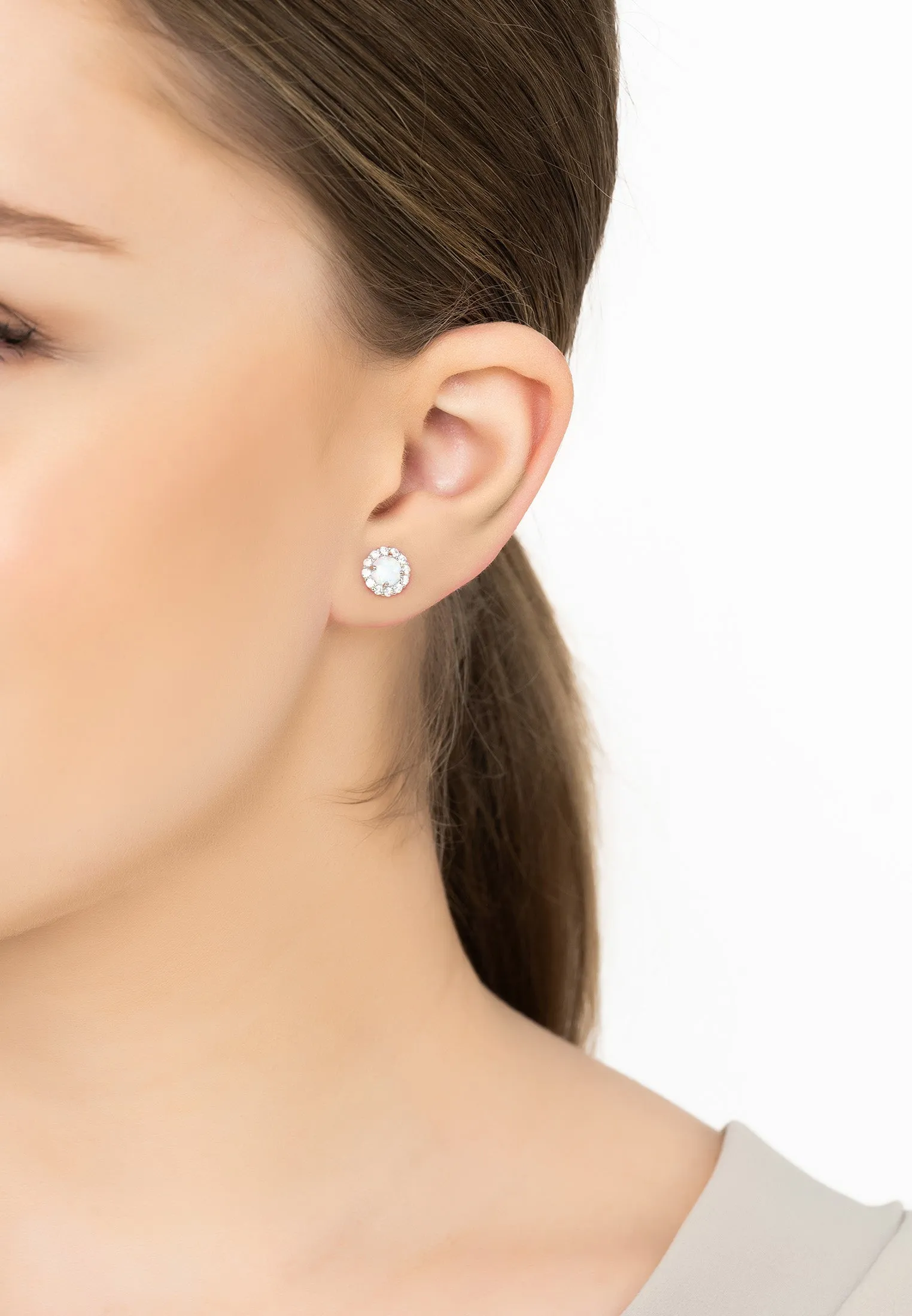 Crown Opal Stud Earrings Silver