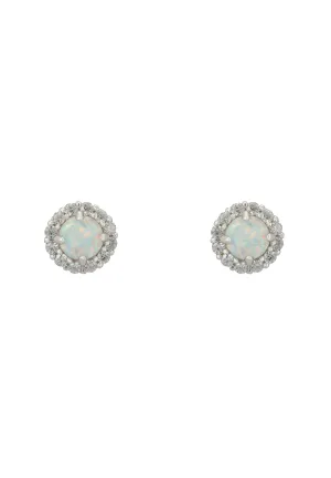 Crown Opal Stud Earrings Silver