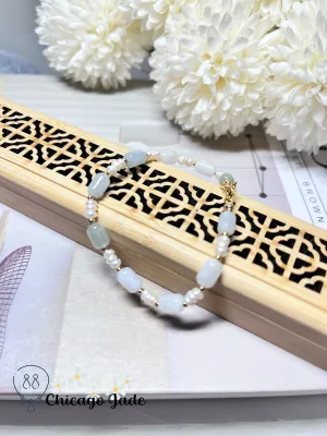 Dainty Minimalist Natural Grade A Authentic Untreated Jadeite Jade Feicui with Freshwater Pearls Handmade Bracelet