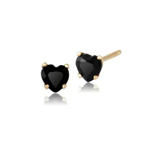 Damen 375 Gold 9 Karat Gelbgold Herz Onyx Klassisch Klaue Satz Herz Ohrstecker Schwarz 4x4mm