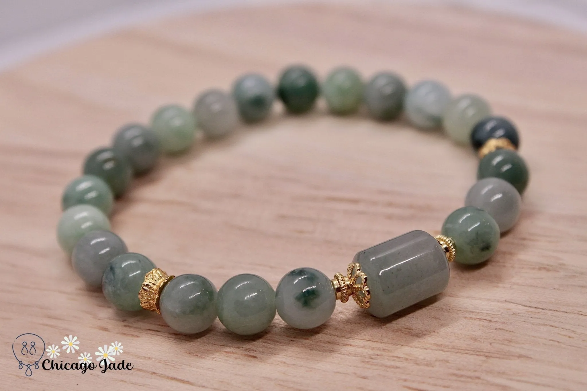 Dark Floating Green Jadeite Bracelet