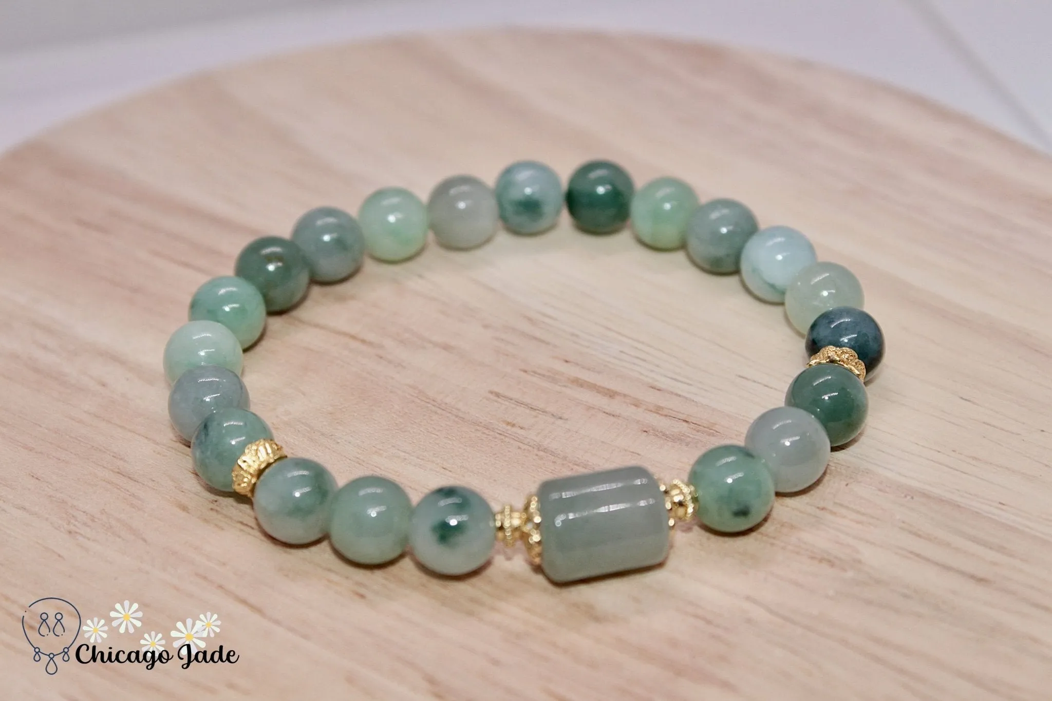 Dark Floating Green Jadeite Bracelet