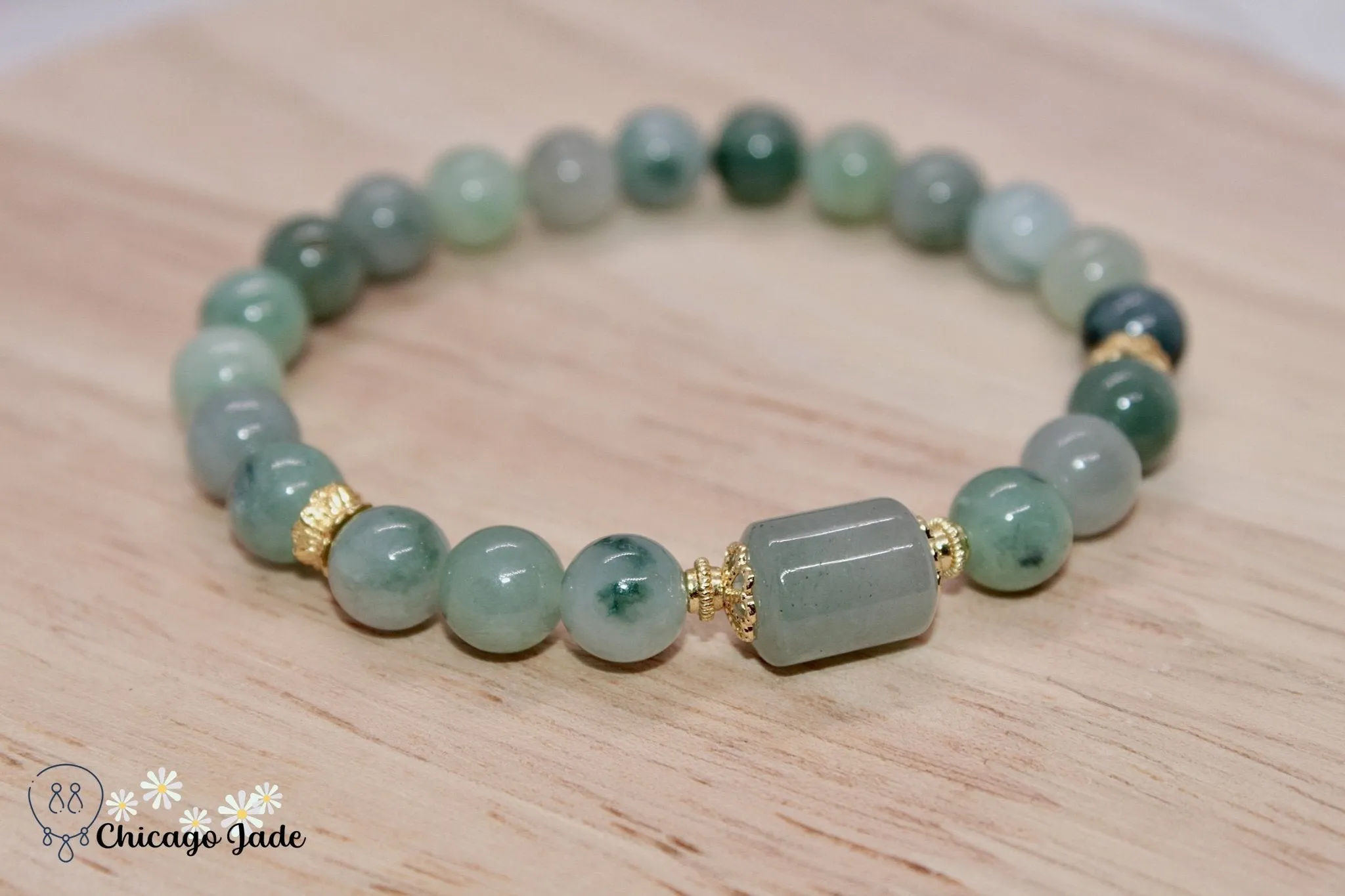 Dark Floating Green Jadeite Bracelet
