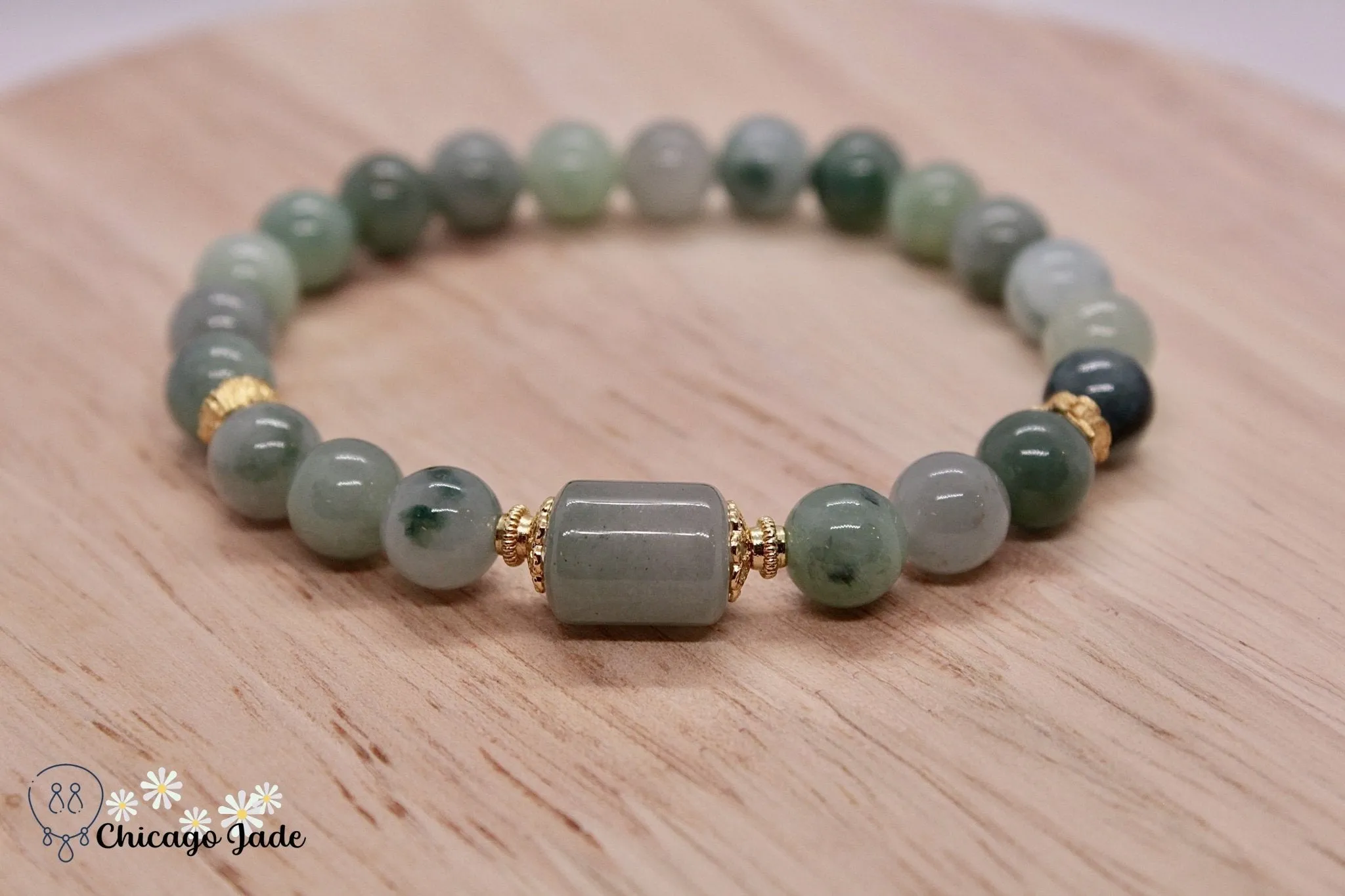 Dark Floating Green Jadeite Bracelet