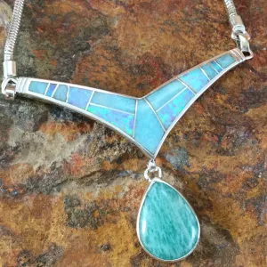 David Rosales Amazing Light Inlaid Sterling Silver Necklace w/ Cab