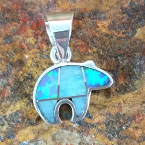David Rosales Amazing Light Inlaid Sterling Silver Pendant Little Bear
