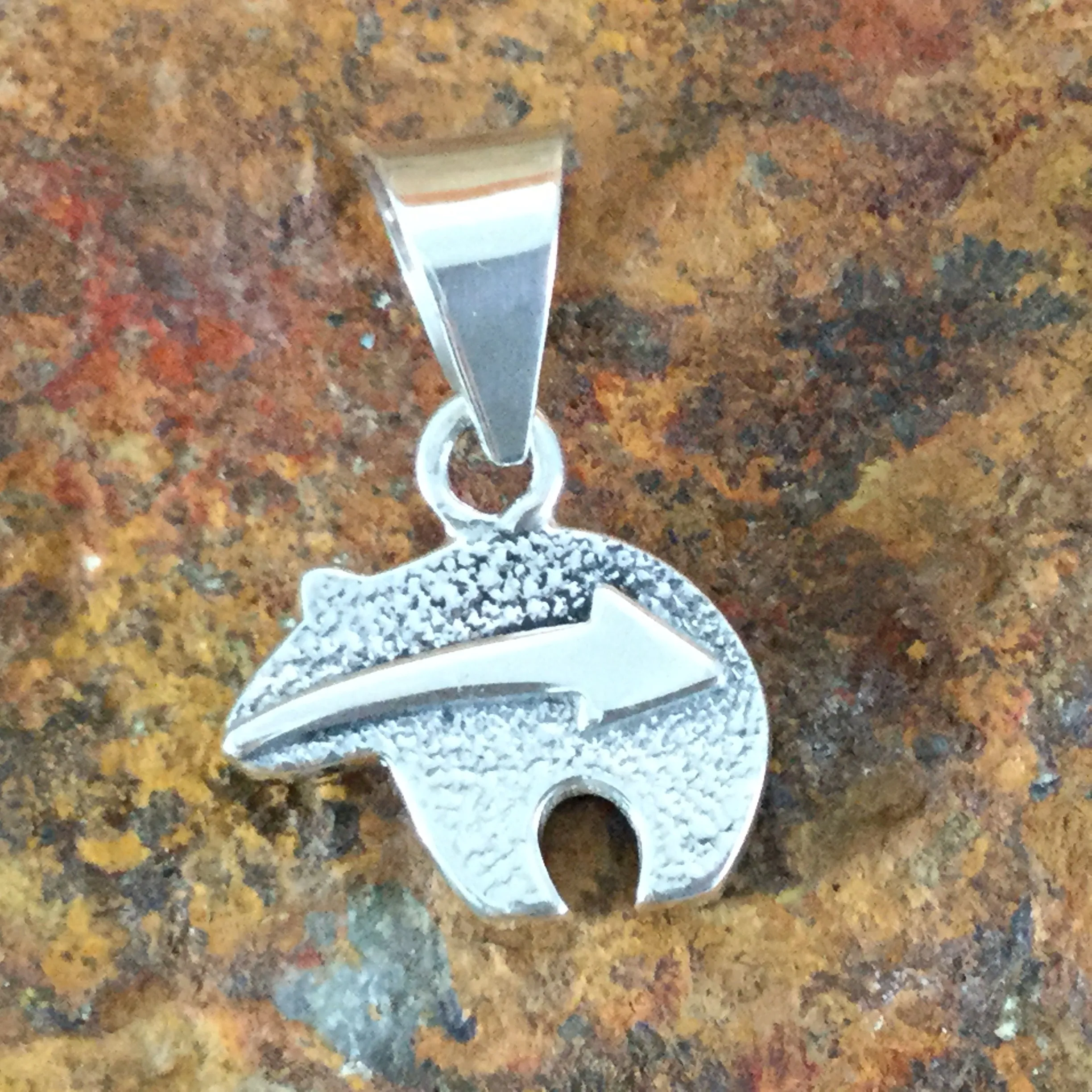 David Rosales Amazing Light Inlaid Sterling Silver Pendant Little Bear