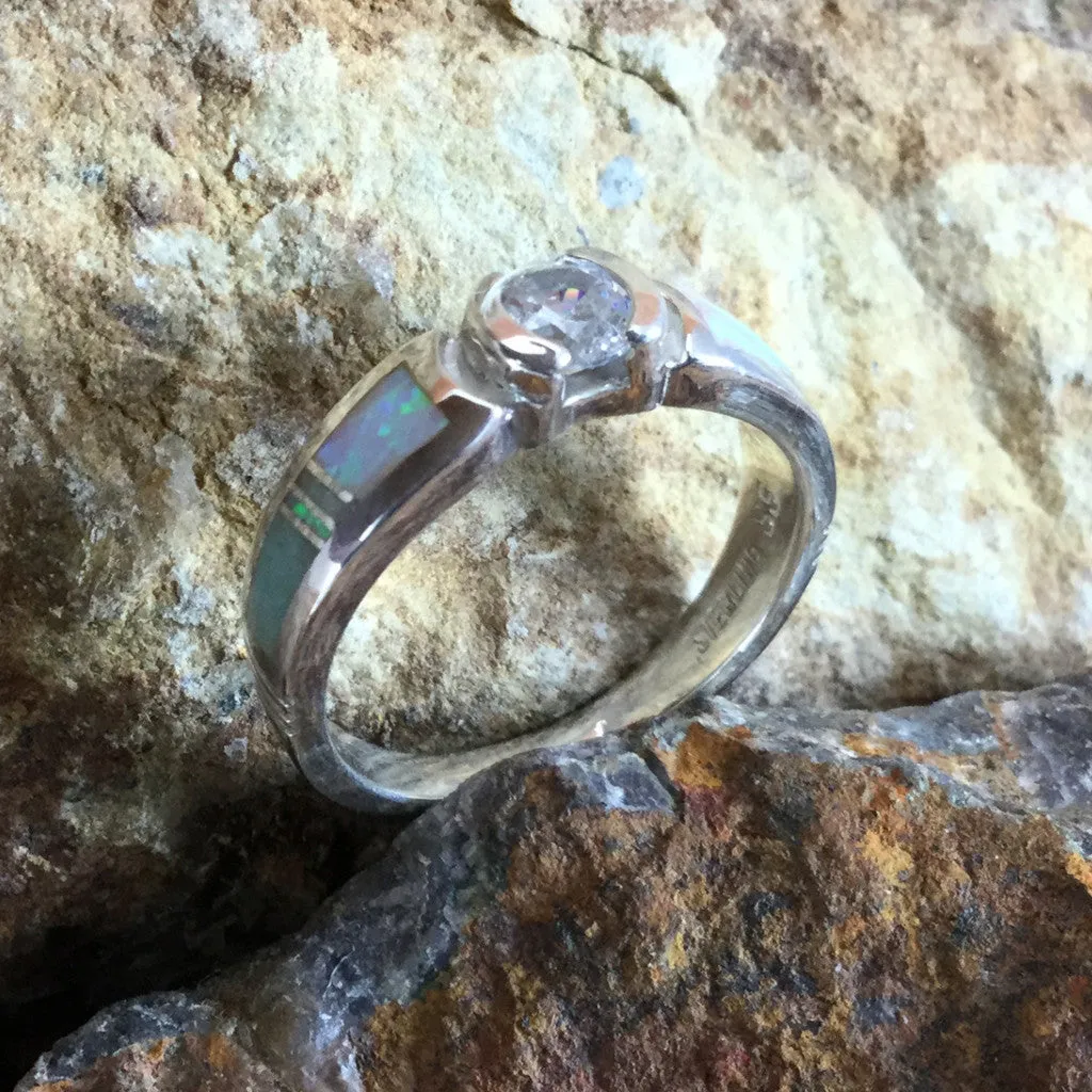 David Rosales Amazing Light Inlaid Sterling Silver Ring w/ Cubic Zirconia