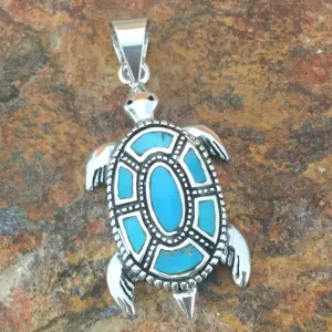 David Rosales Arizona Blue Inlaid Sterling Silver Pendant Turtle
