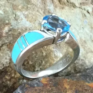David Rosales Arizona Blue Inlaid Sterling Silver Ring w/ Blue Topaz
