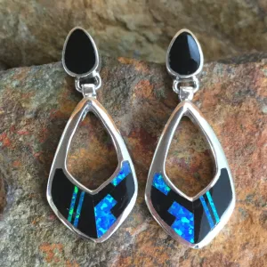 David Rosales Black Beauty Fancy Inlaid Sterling Silver Earrings