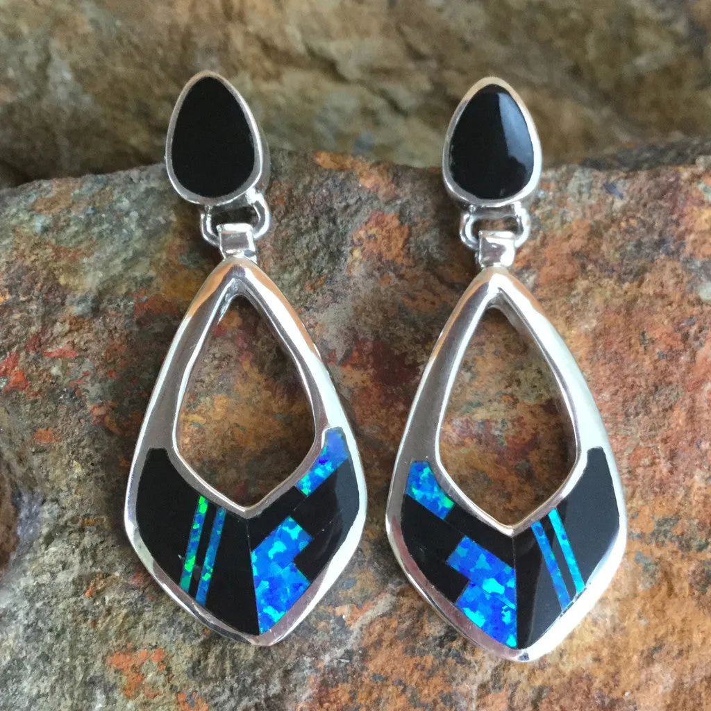 David Rosales Black Beauty Fancy Inlaid Sterling Silver Earrings