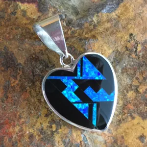 David Rosales Black Beauty Fancy Inlaid Sterling Silver Pendant Heart