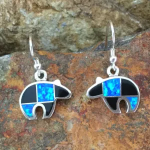 David Rosales Black Beauty Inlaid Sterling Silver Earrings Bears