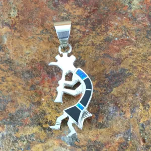 David Rosales Black Beauty Inlaid Sterling Silver Pendant Kokopeli