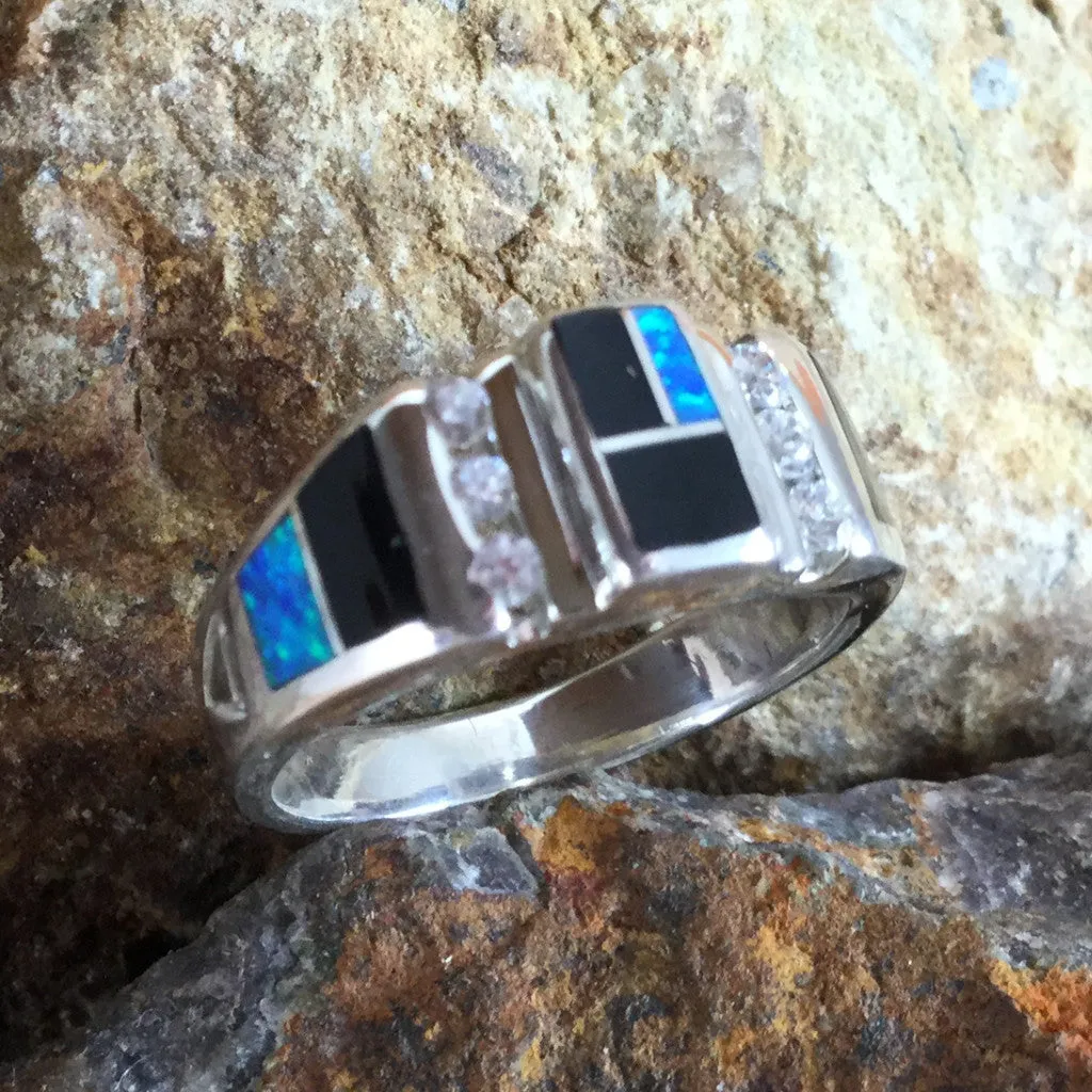 David Rosales Black Beauty Inlaid Sterling Silver Ring w/ CZ