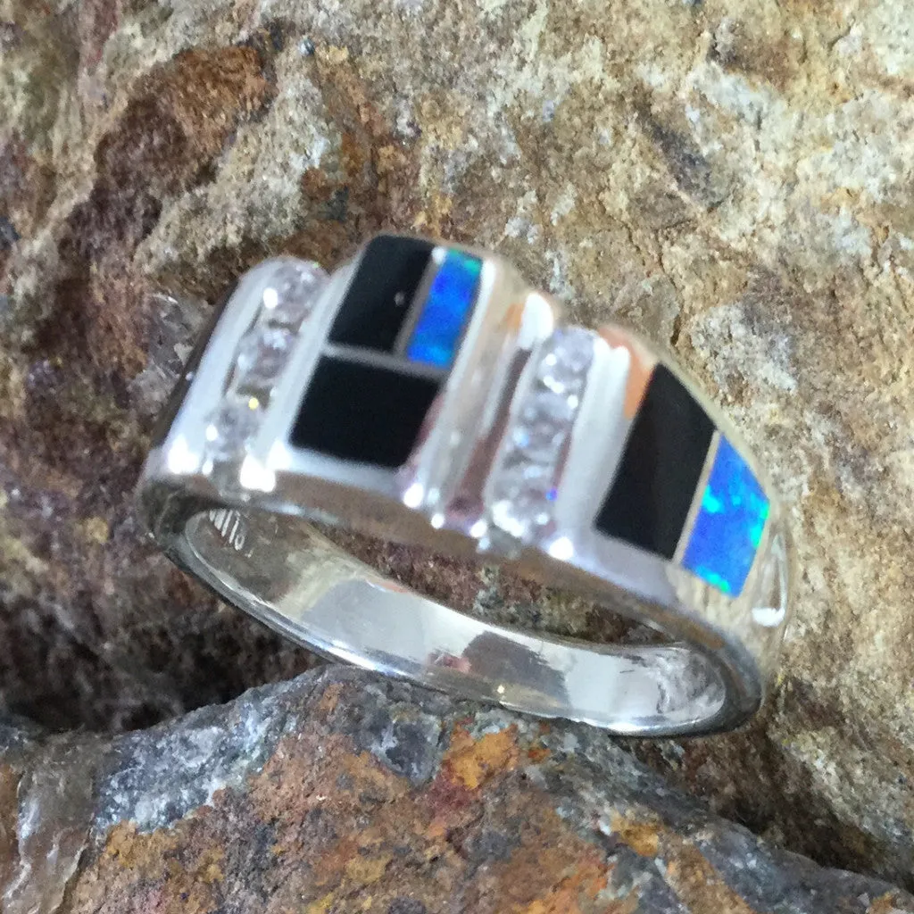 David Rosales Black Beauty Inlaid Sterling Silver Ring w/ CZ