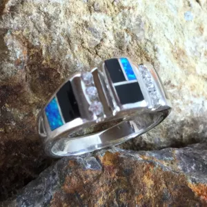 David Rosales Black Beauty Inlaid Sterling Silver Ring w/ CZ