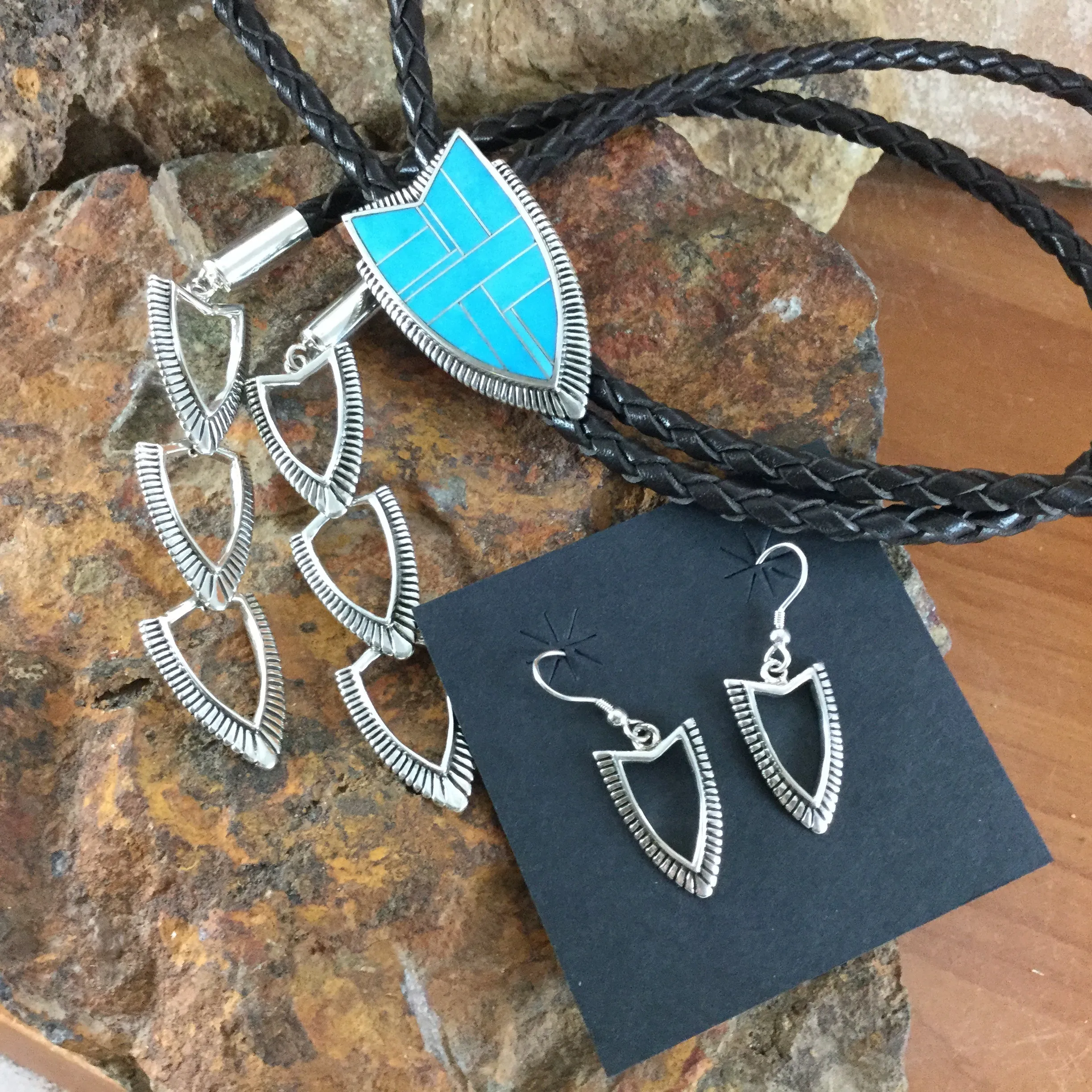 David Rosales Kingman Turquoise Inlaid Sterling Silver Bolo 'Golo' Tie