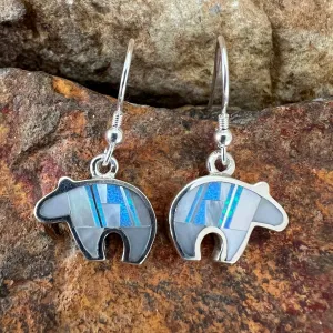 David Rosales Mystic Pearl Inlaid Sterling Silver Earrings Bears